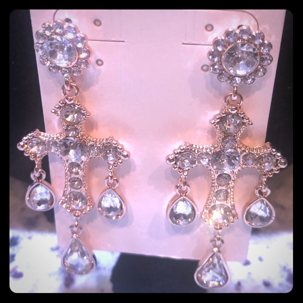 Brand new INC crystal cross stainless earrings